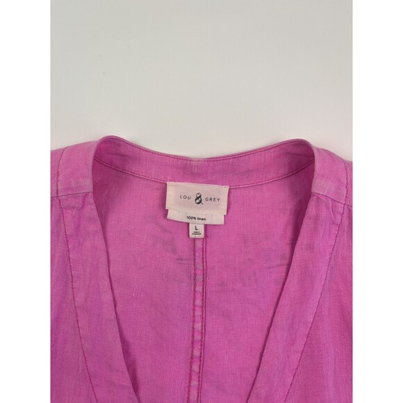 Lou & Grey Linen Maxi Dress L Pink Relaxed Fit Button Front Minimalist Resort - Picture 3 of 7